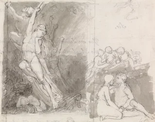 Illustration to Miltons Paradise Lost- Adam and Eve Guarded by the Angels
